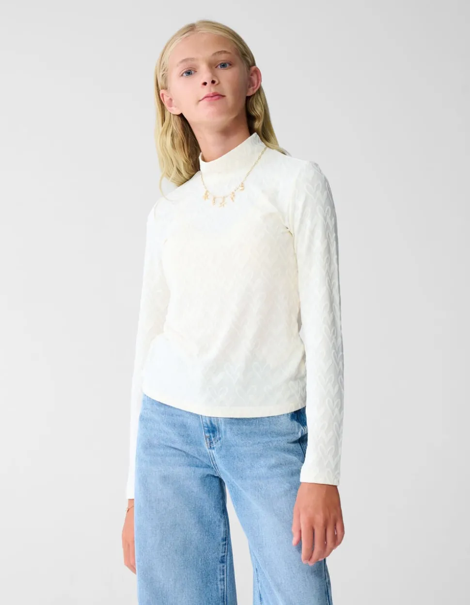 All-Over Heart Longsleeve Top Gebroken Wit