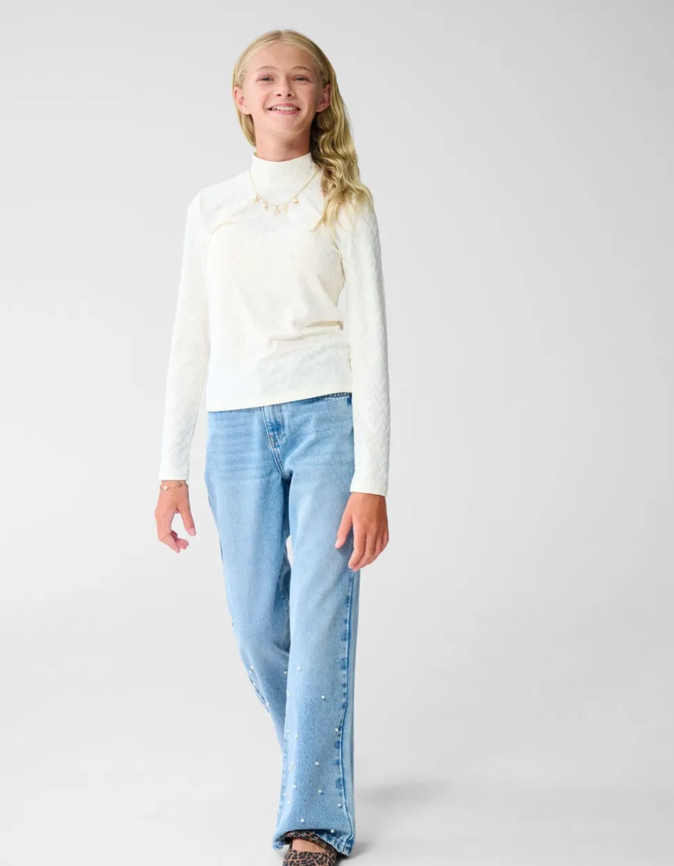 All-Over Heart Longsleeve Top Gebroken Wit