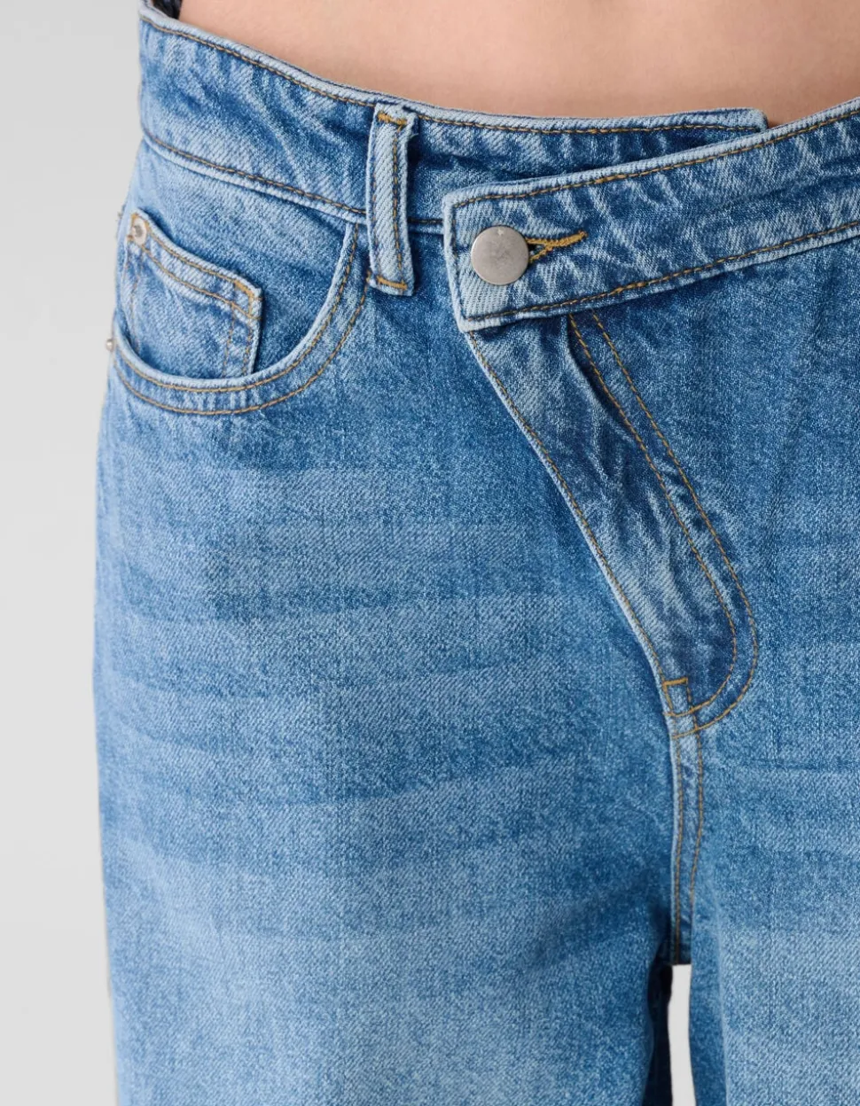 Asymmetric Ultra Wide Leg Fit Jeans Mediumstone
