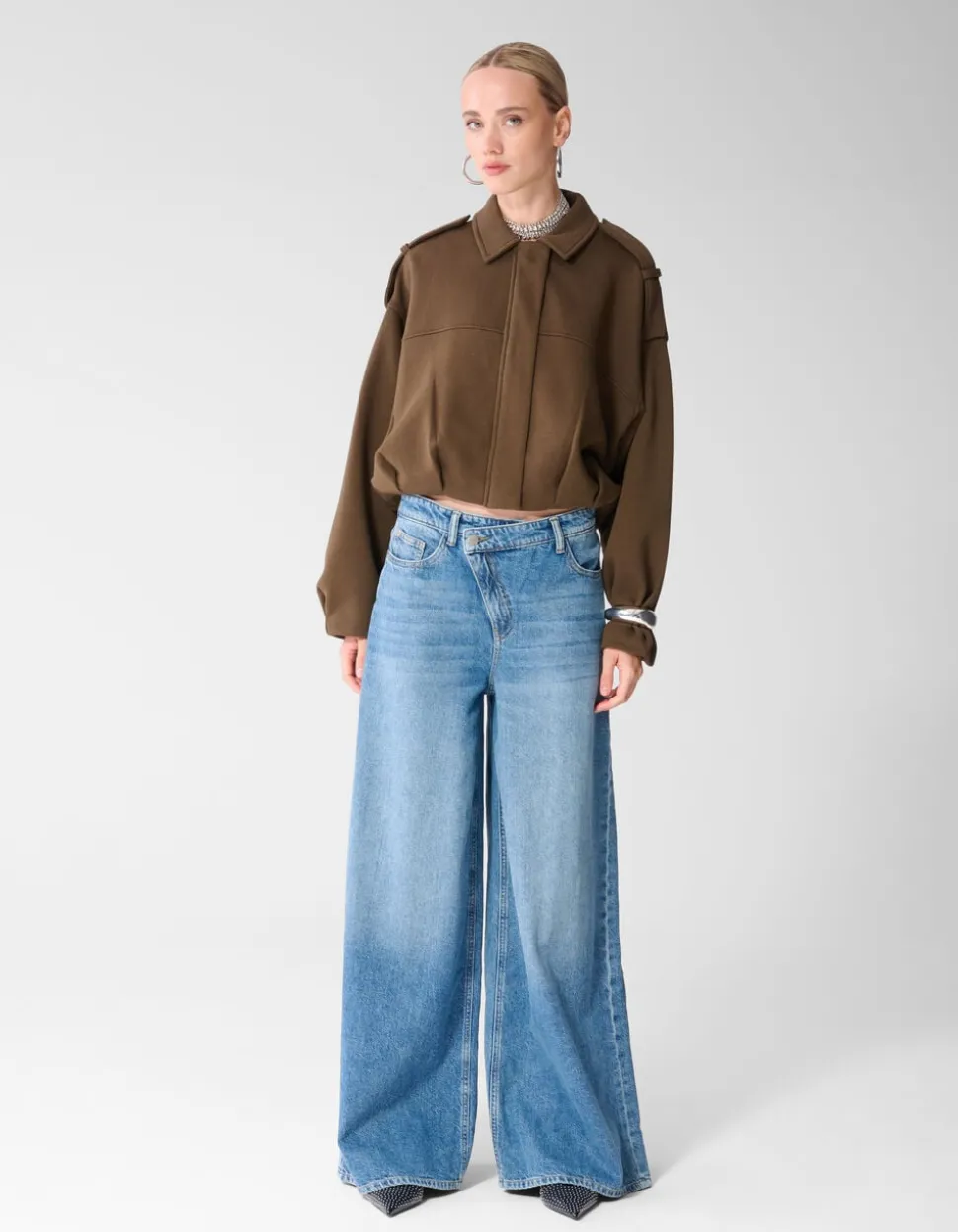 Asymmetric Ultra Wide Leg Fit Jeans Mediumstone