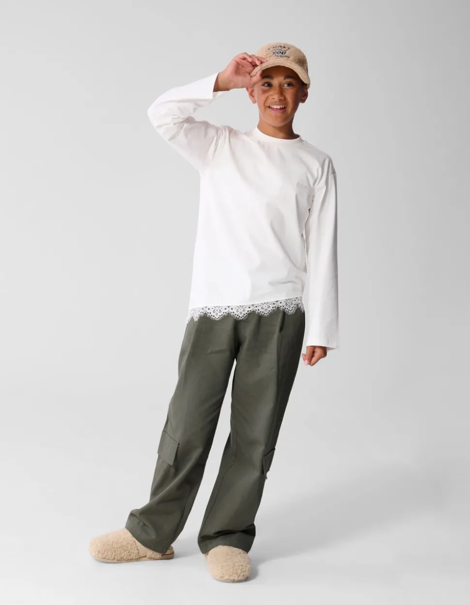 Asymmetrische Kanten Longsleeve T-shirt Wit