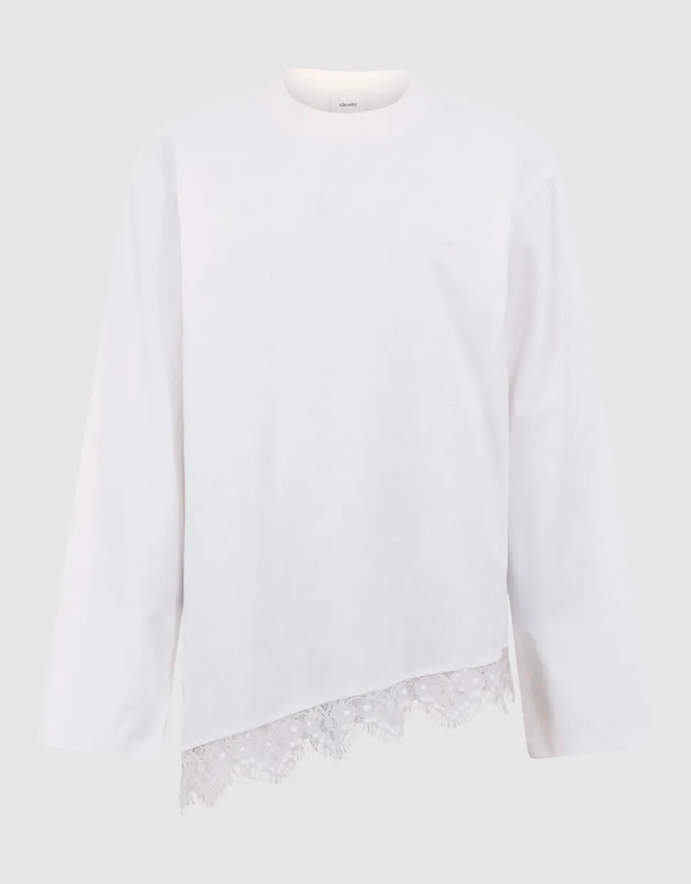 Asymmetrische Kanten Longsleeve T-shirt Wit