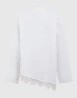 Asymmetrische Kanten Longsleeve T-shirt Wit