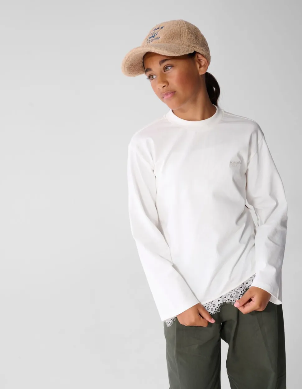 Asymmetrische Kanten Longsleeve T-shirt Wit