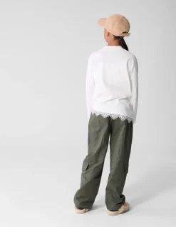 Asymmetrische Kanten Longsleeve T-shirt Wit
