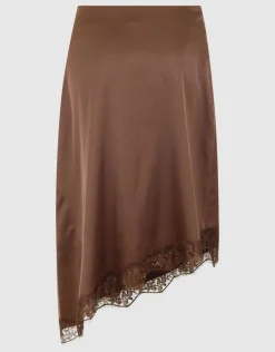 Asymmetrische Kanten Midi Rok Bruin