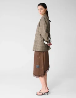 Asymmetrische Kanten Midi Rok Bruin