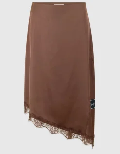 Asymmetrische Kanten Midi Rok Bruin