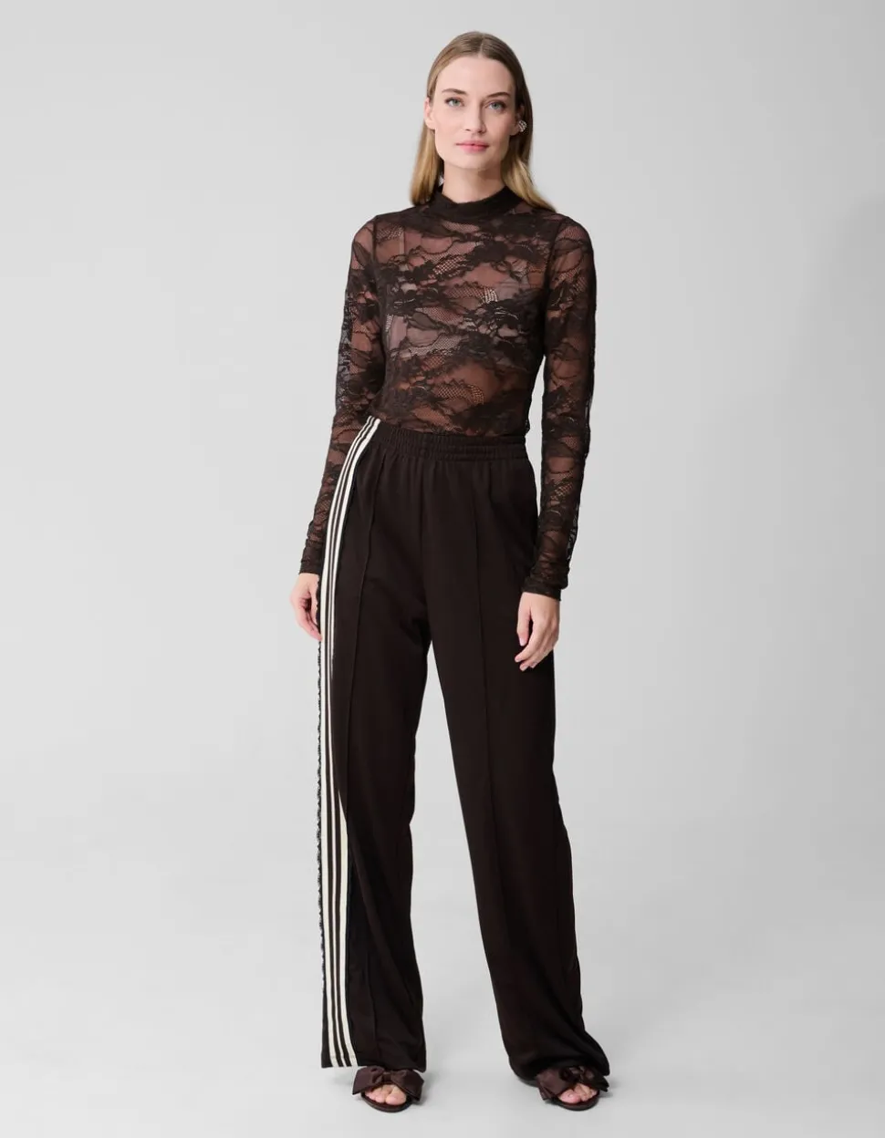 Asymmetrische Tape Wide Leg Broek Donkerbruin