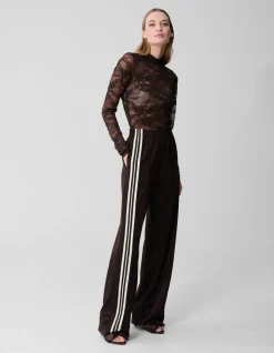 Asymmetrische Tape Wide Leg Broek Donkerbruin