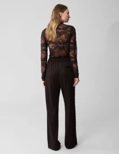 Asymmetrische Tape Wide Leg Broek Donkerbruin