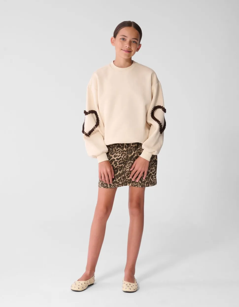 Balloon Fit Heart Sweater Gebroken Wit