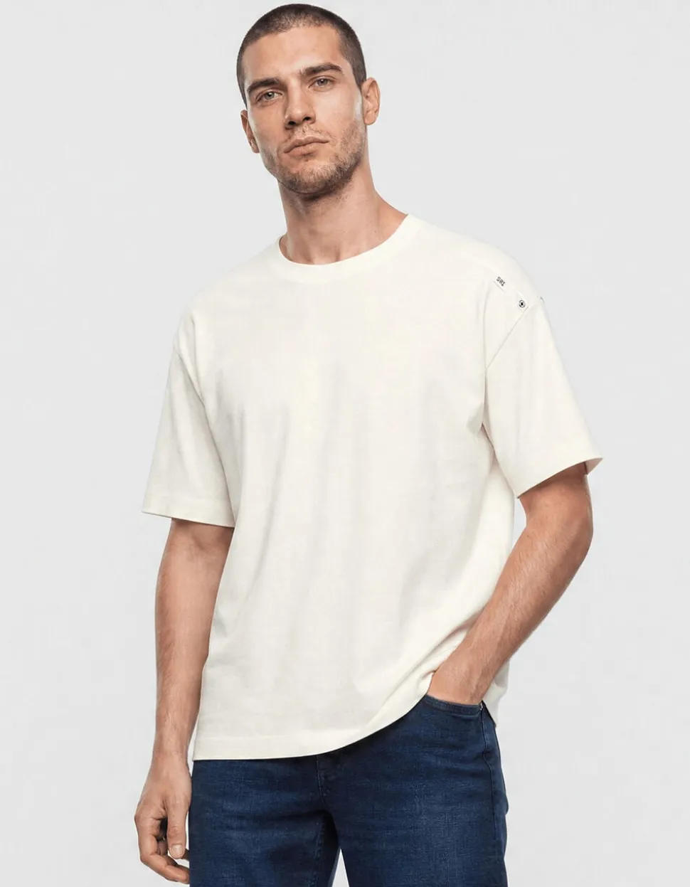 Basis Label T-shirt Gebroken Wit