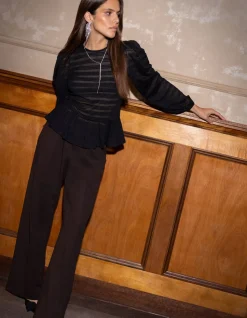 Basis Wide Leg Broek Donkerbruin
