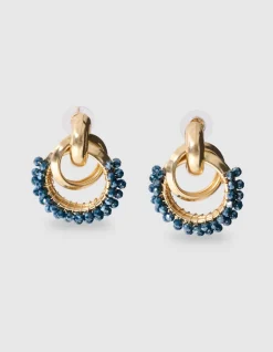 Beaded Oorbellen Goud/Blauw