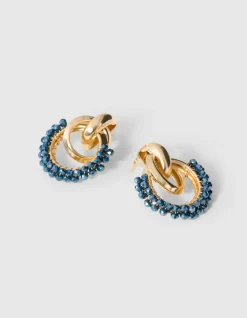 Beaded Oorbellen Goud/Blauw