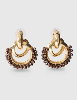 Beaded Oorbellen Goud/Bruin