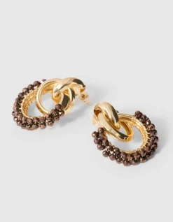 Beaded Oorbellen Goud/Bruin