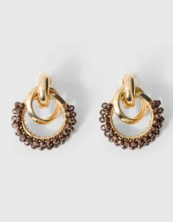 Beaded Oorbellen Goud/Bruin