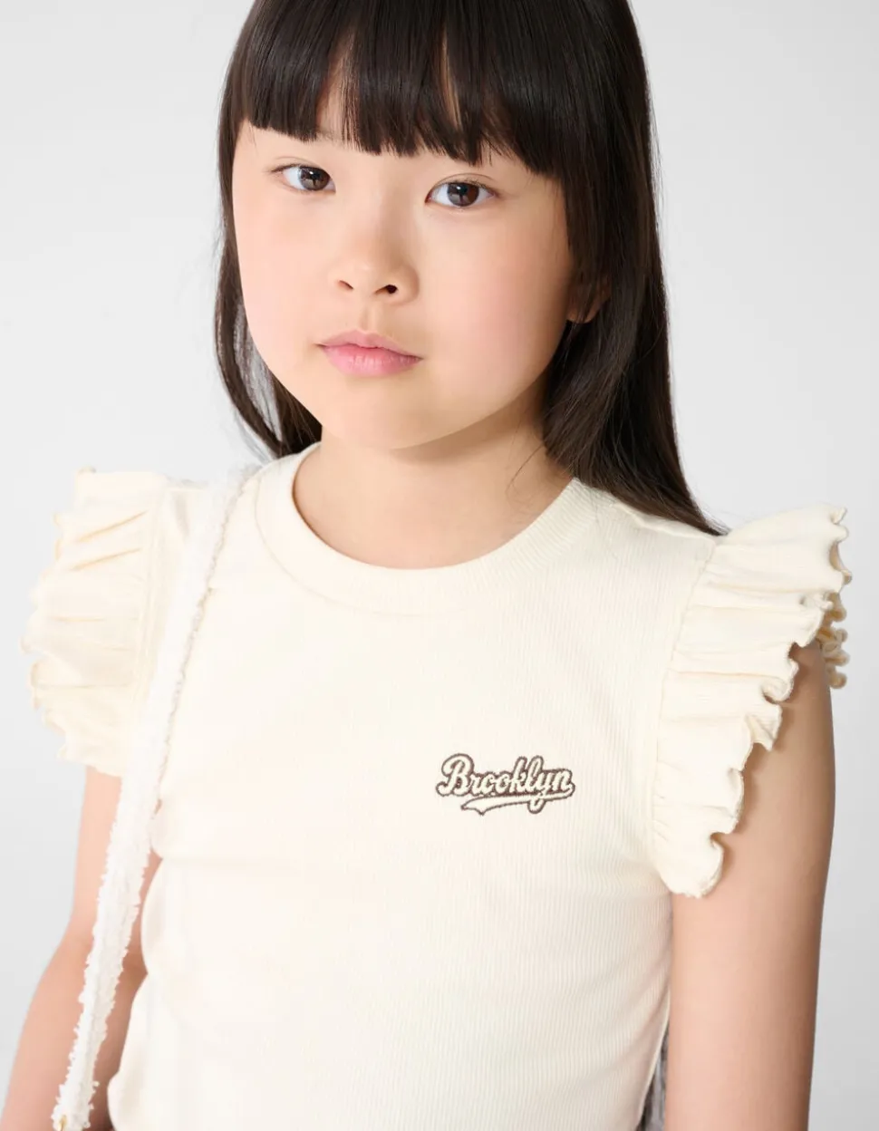 Brooklyn Ruffle Rib Top Gebroken Wit