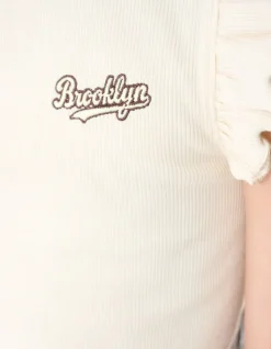 Brooklyn Ruffle Rib Top Gebroken Wit