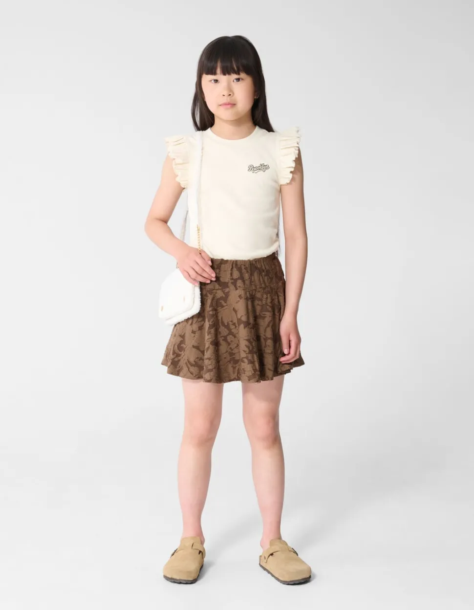 Brooklyn Ruffle Rib Top Gebroken Wit