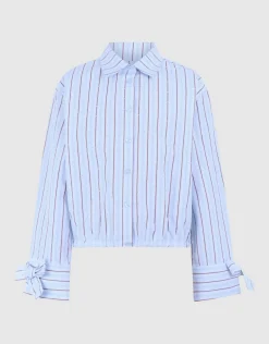 Burgundy Pinstripe Strass Blouse Lichtblauw