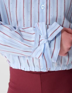 Burgundy Pinstripe Strass Blouse Lichtblauw