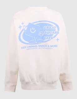 Café Artwork Sweater Gebroken Wit