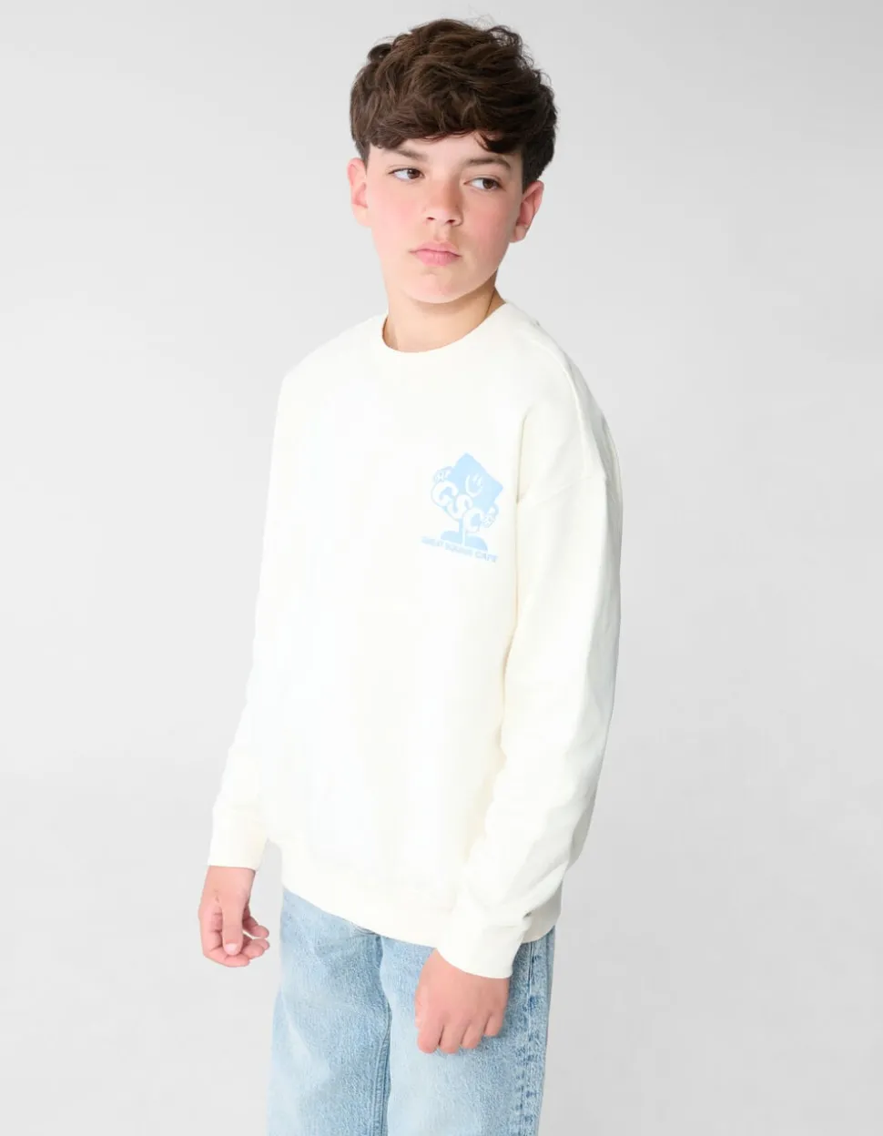 Café Artwork Sweater Gebroken Wit