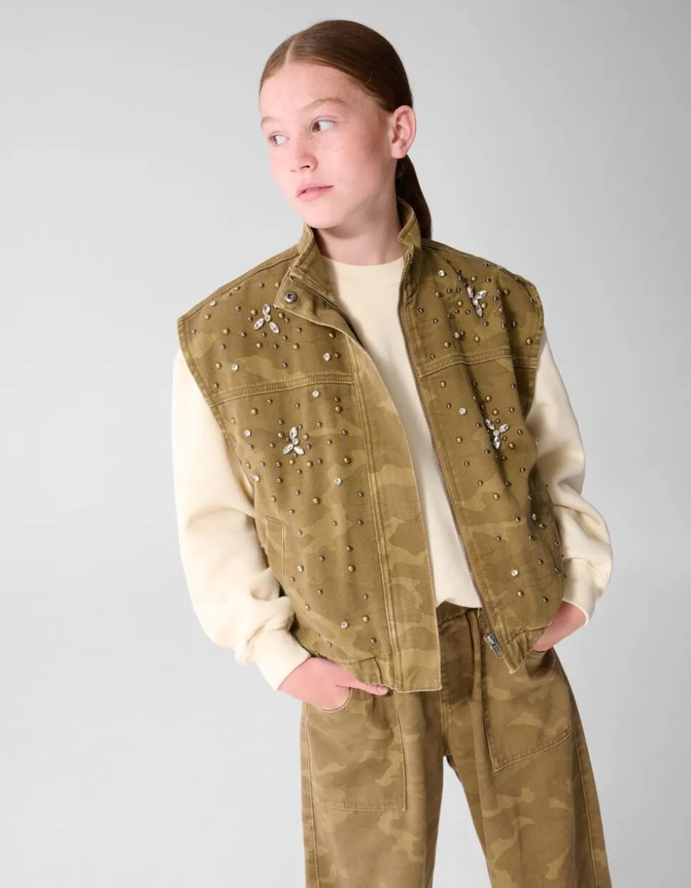 Camo Embellished Gilet Groen