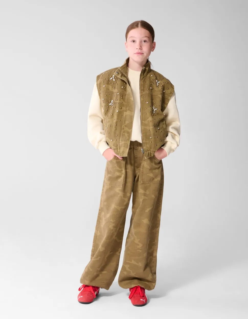 Camo Embellished Gilet Groen