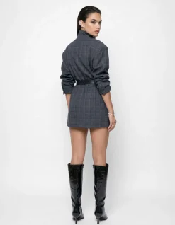 Check Blazer Jurk Donkergrijs
