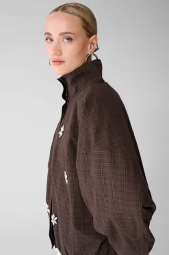 Check Bomber Blouse Donkerbruin