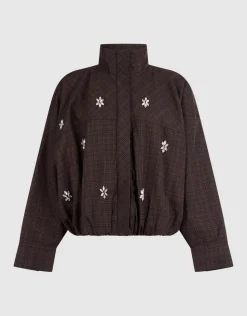 Check Bomber Blouse Donkerbruin