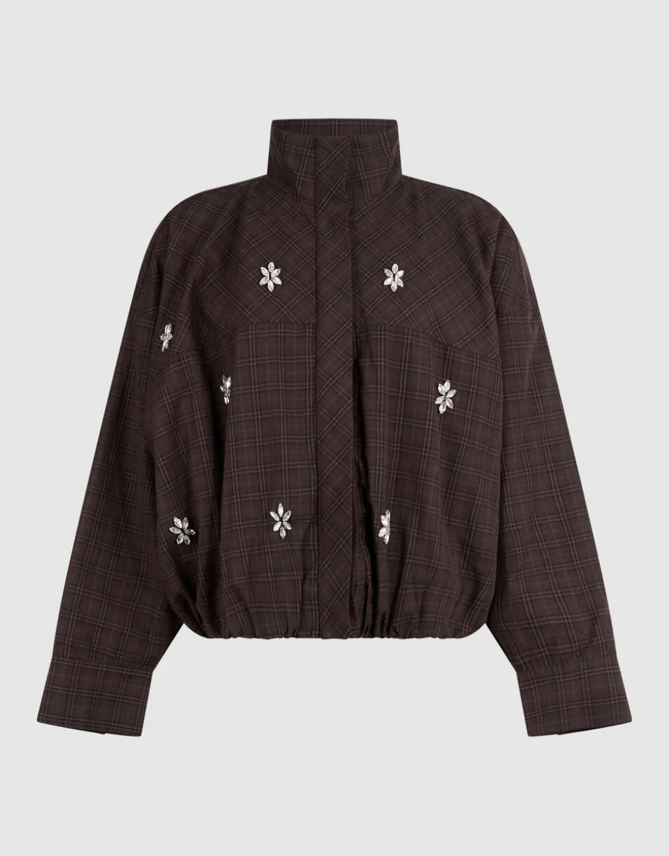 Check Bomber Blouse Donkerbruin