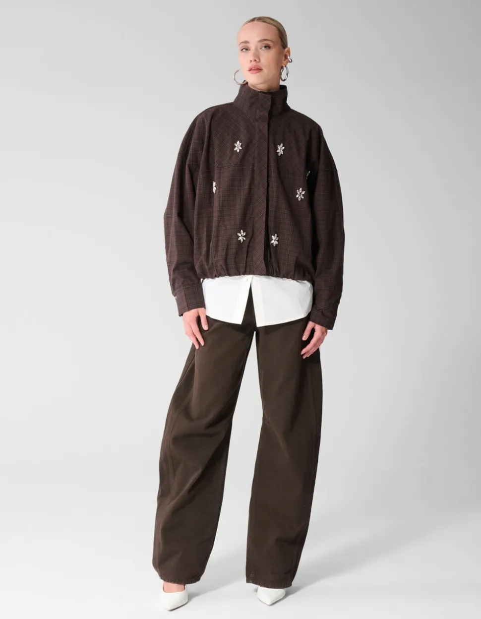 Check Bomber Blouse Donkerbruin