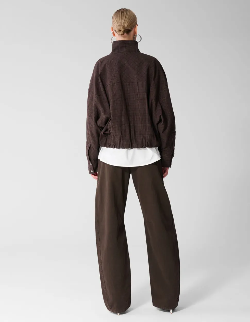 Check Bomber Blouse Donkerbruin