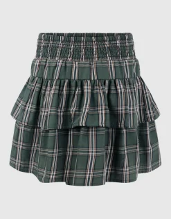 Check Ruffle Rok Groen