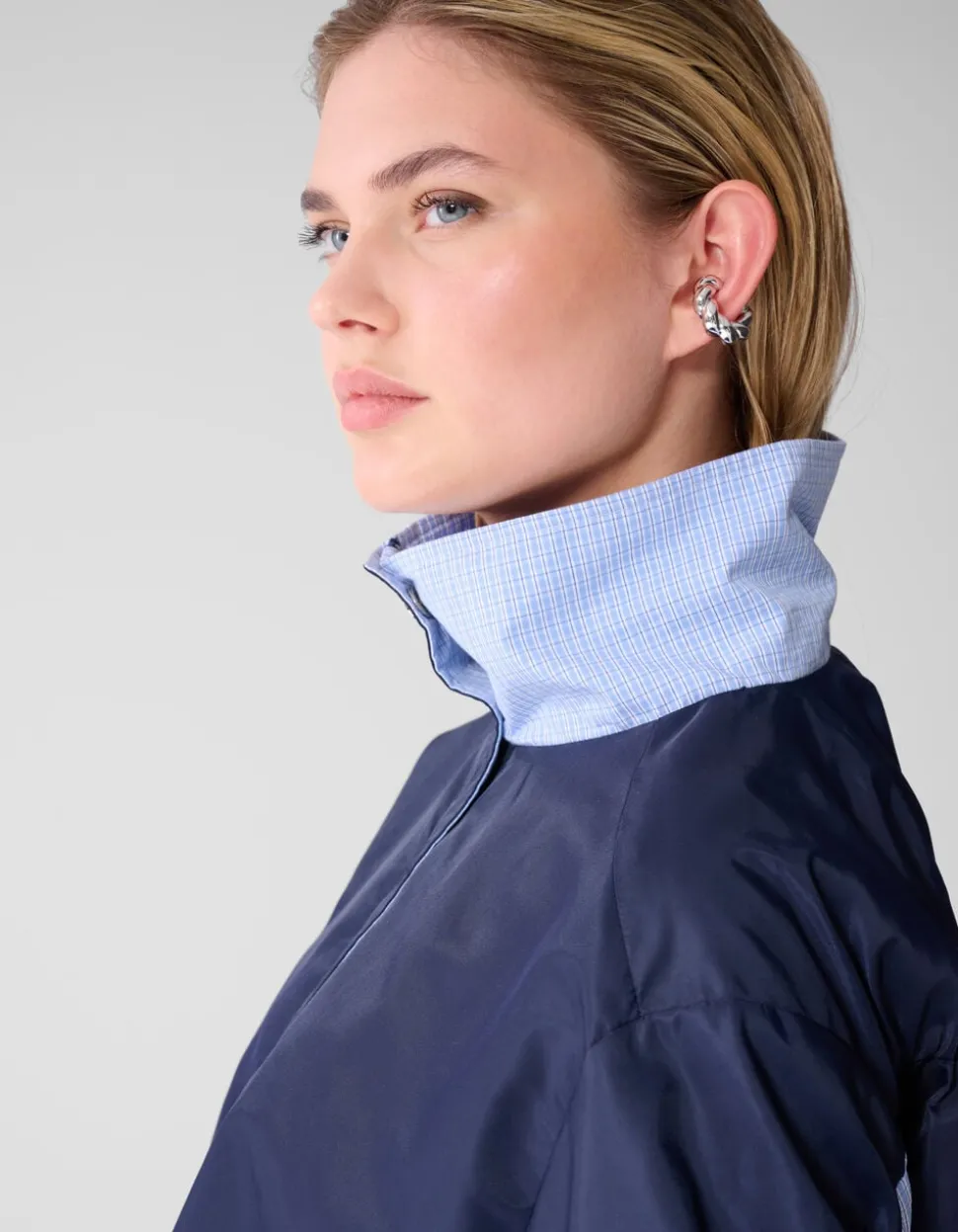 Check Satin Bomber Blauw