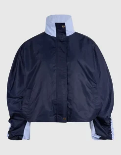 Check Satin Bomber Blauw