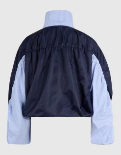 Check Satin Bomber Blauw