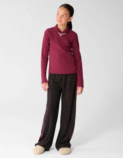 Collar Zip Longsleeve Top Donkerrood