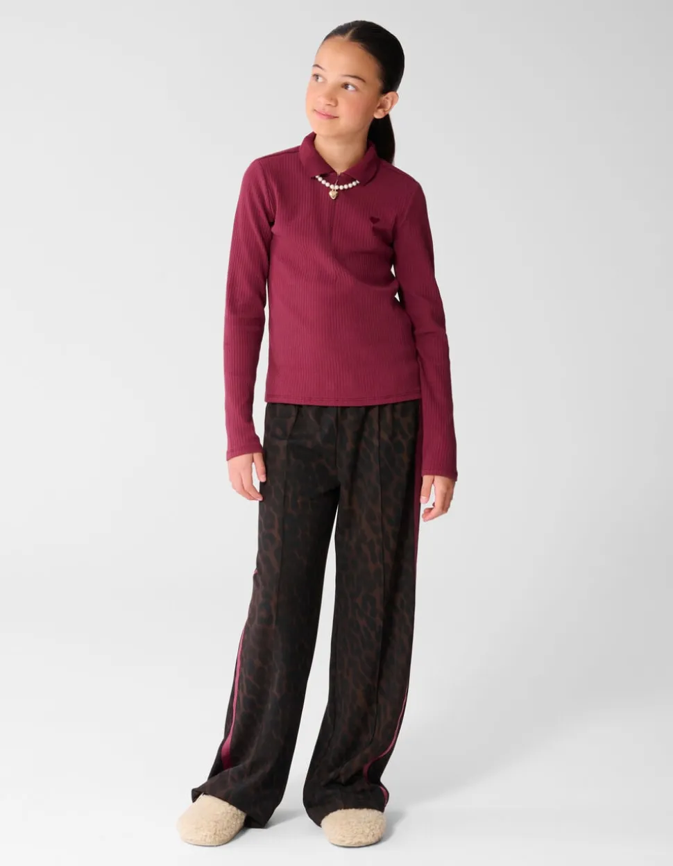 Collar Zip Longsleeve Top Donkerrood