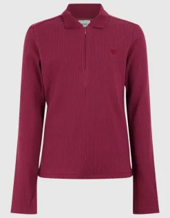 Collar Zip Longsleeve Top Donkerrood