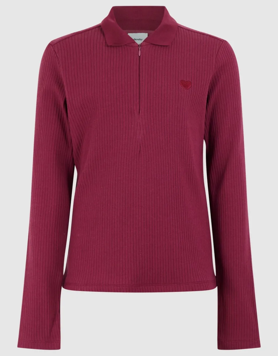 Collar Zip Longsleeve Top Donkerrood
