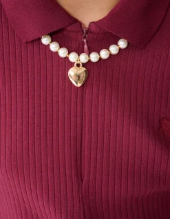 Collar Zip Longsleeve Top Donkerrood