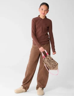 Collar Zip Longsleeve Top Donkerbruin