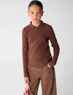 Collar Zip Longsleeve Top Donkerbruin