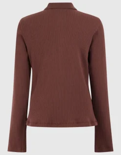Collar Zip Longsleeve Top Donkerbruin